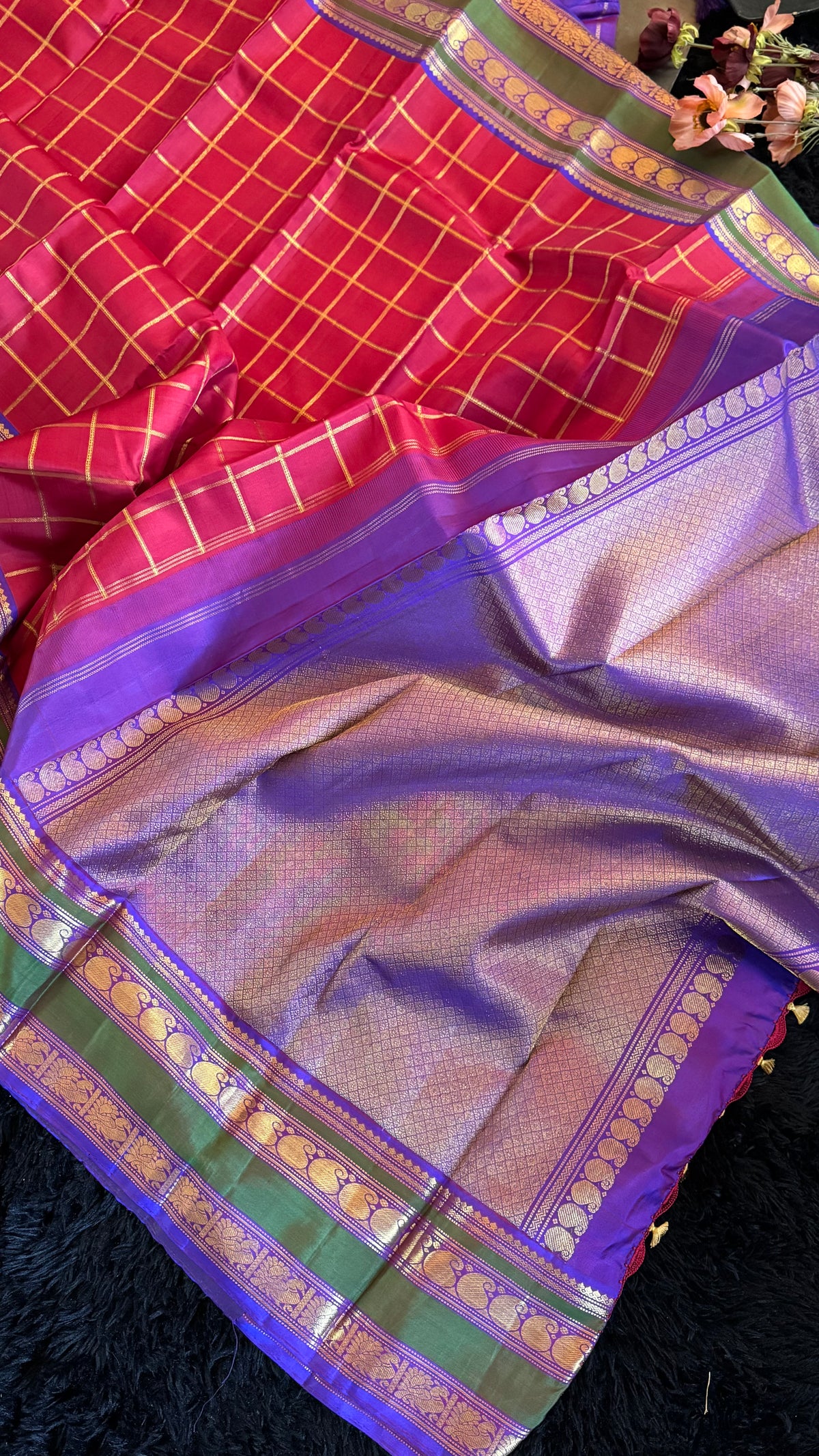 Red Purple Korvai Kanchipuram Pure Silk