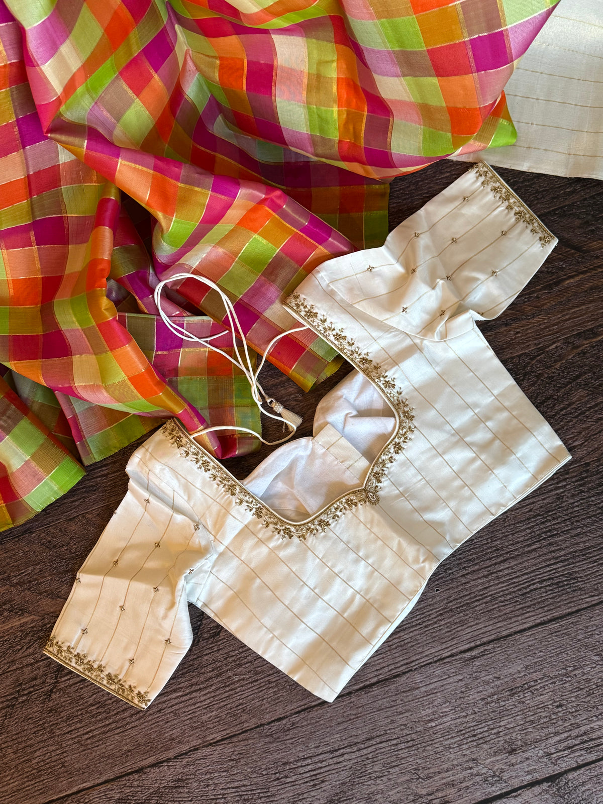 Kora Kanchipuram Pure Silk Multi Colored Checks
