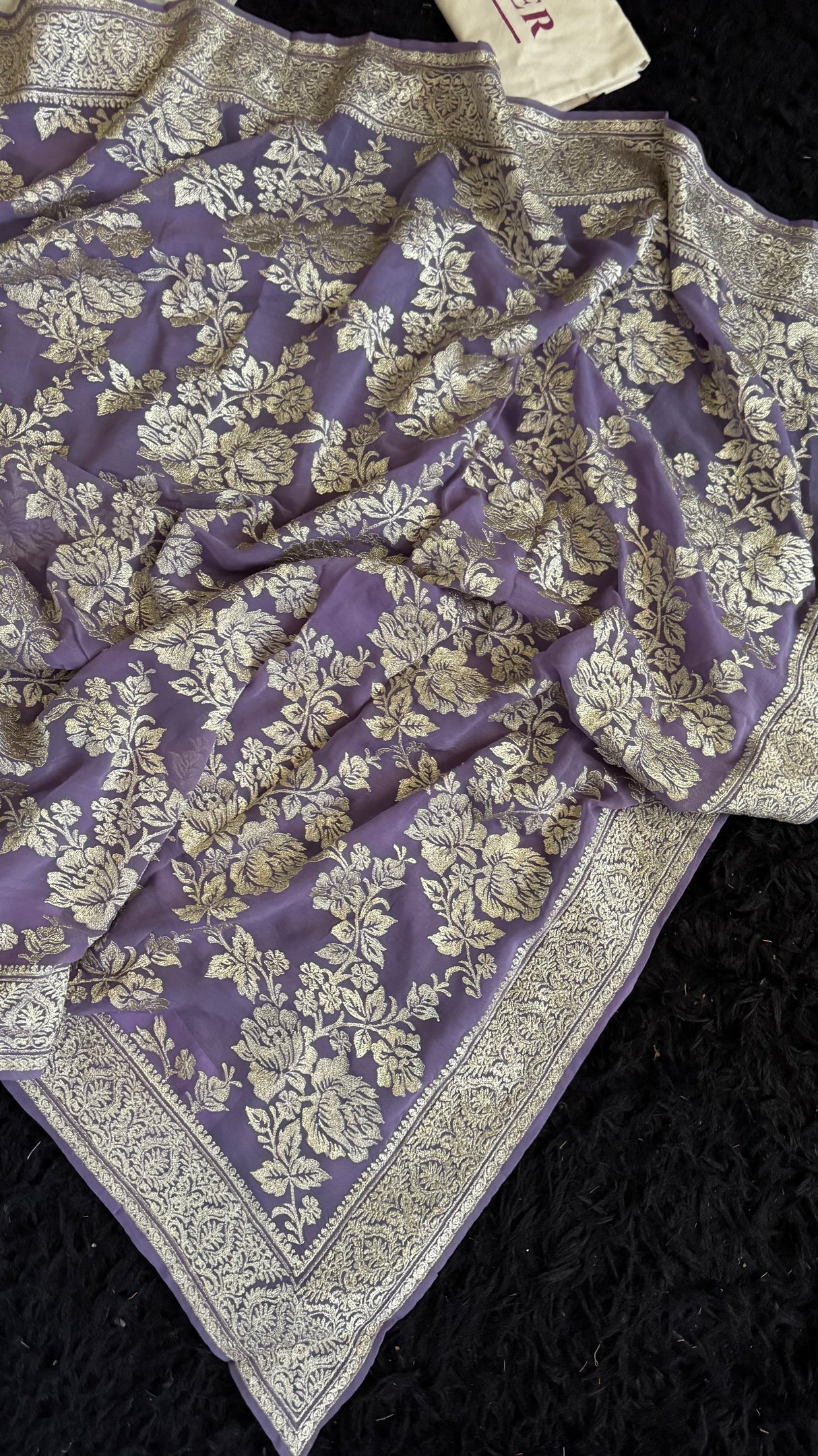 Lavender Georgette with silver Pita zari