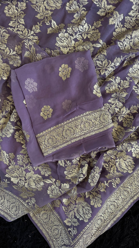 Lavender Georgette with silver Pita zari