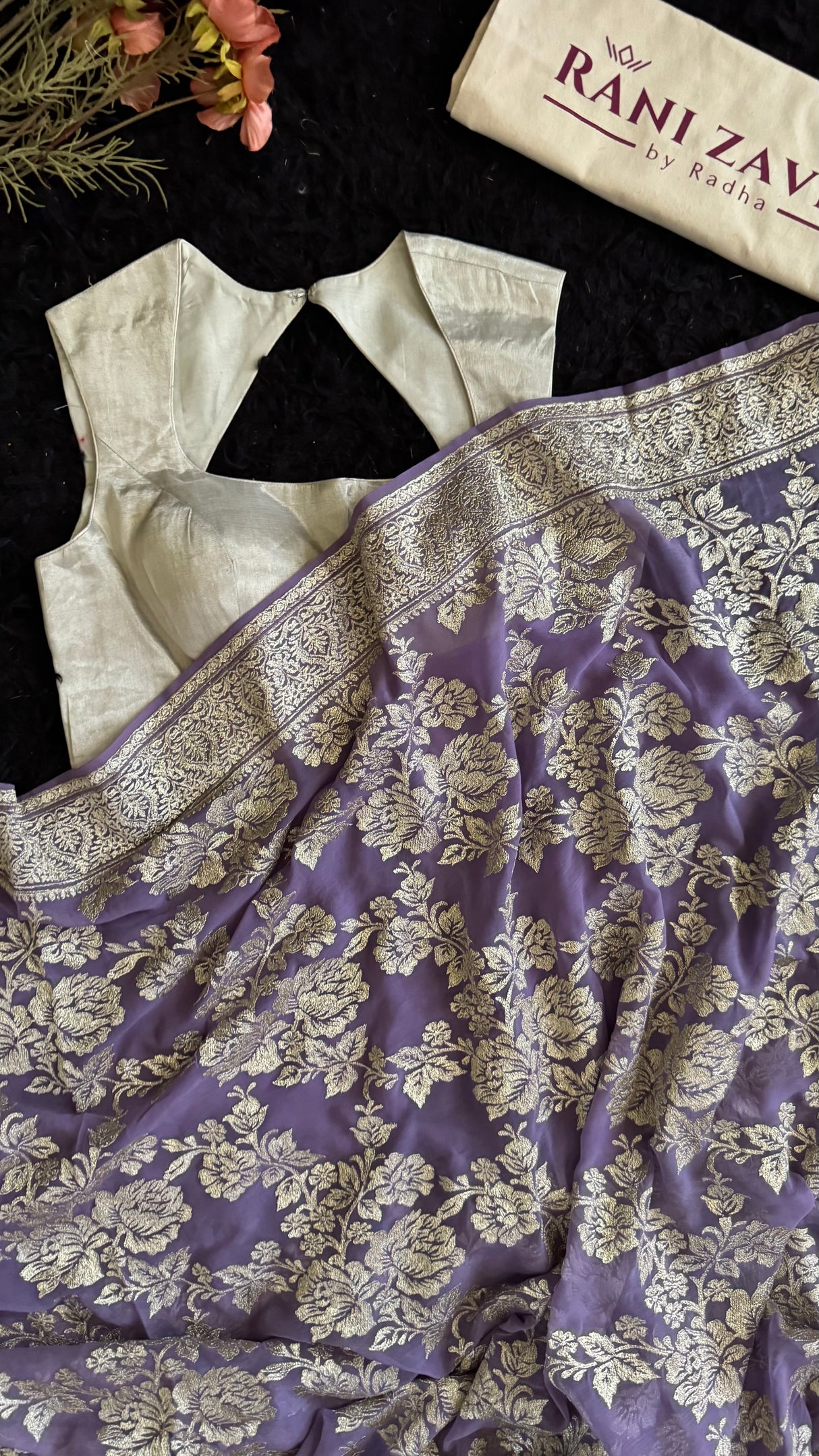 Lavender Georgette with silver Pita zari