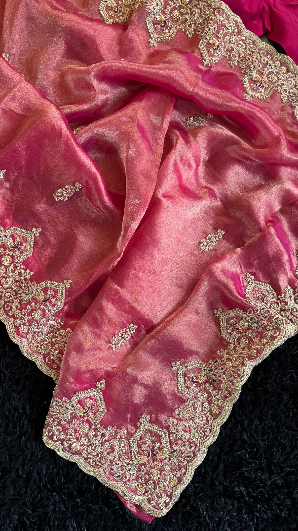 Rani Pink Tissue Pure Organza Designer Saree