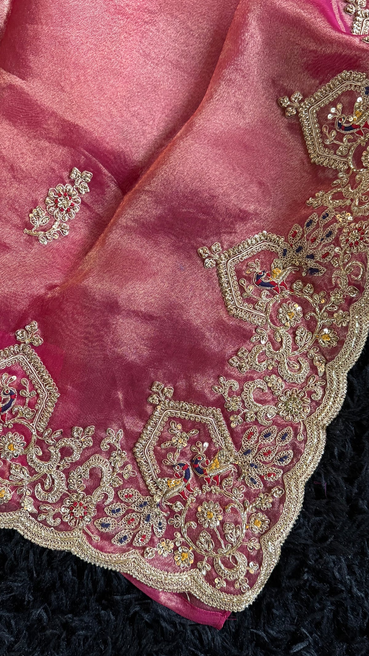 Rani Pink Tissue Pure Organza Designer Saree