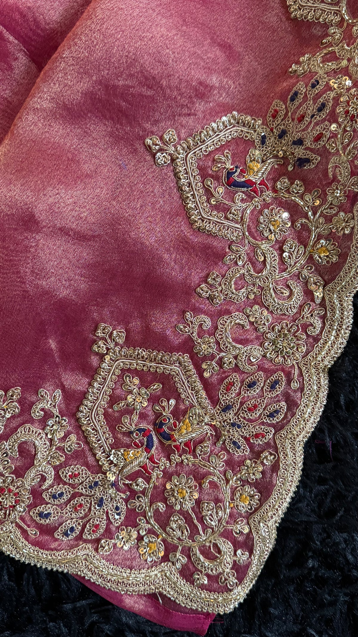 Rani Pink Tissue Pure Organza Designer Saree