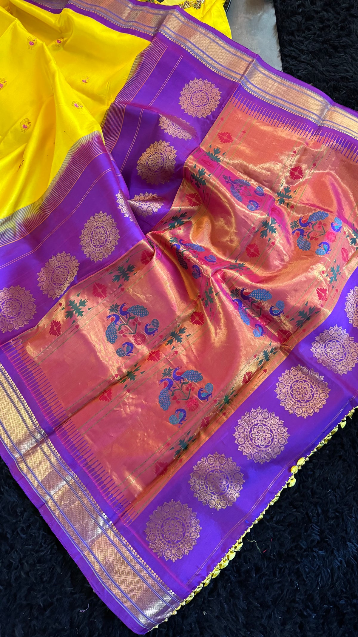Yellow Purple Maharani Paithani Handloom Pure Silk