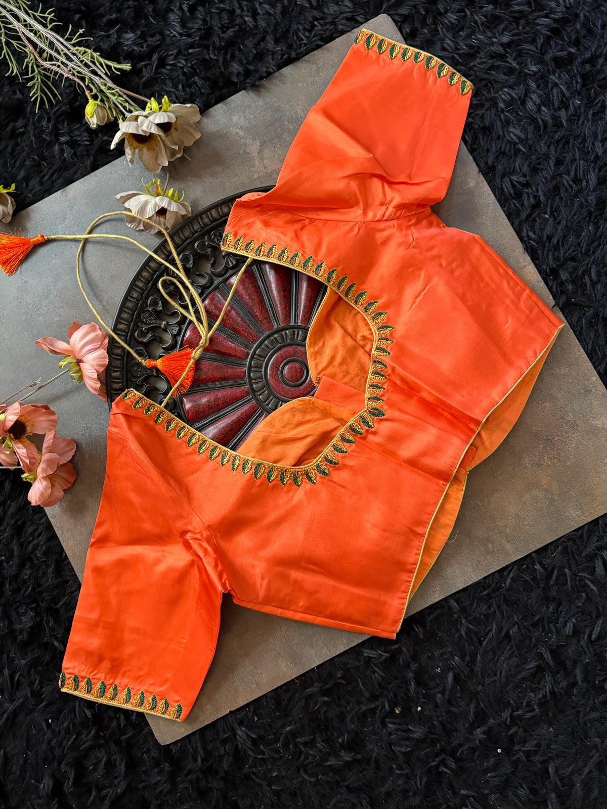 Green Saree Peach Pleats Kanchipuram pure silk