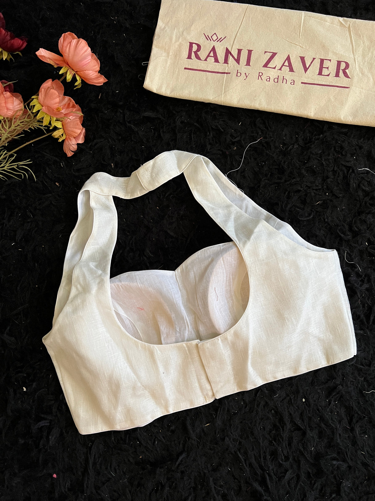 Ivory Linen Halter Neck Blouse 38