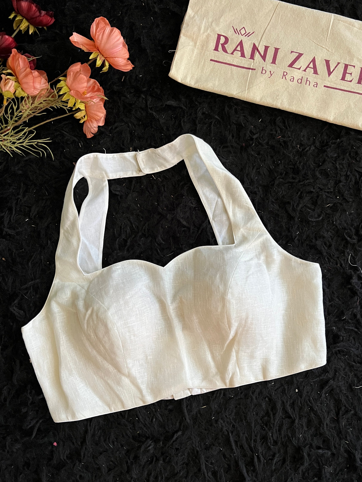 Ivory Linen Halter Neck Blouse 38