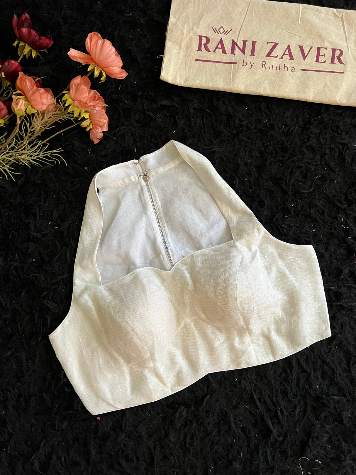 Ivory Linen Halter Neck Blouse With Zip 38