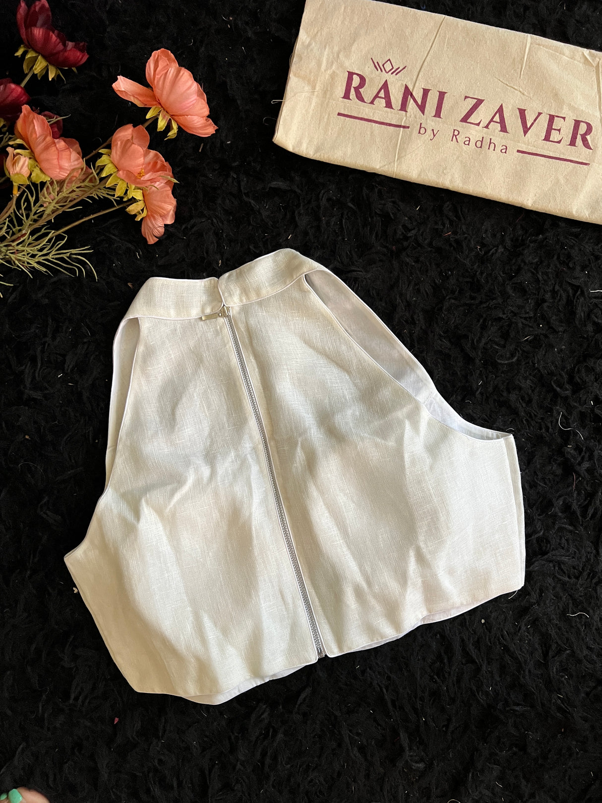 Ivory Linen Halter Neck Blouse With Zip 38