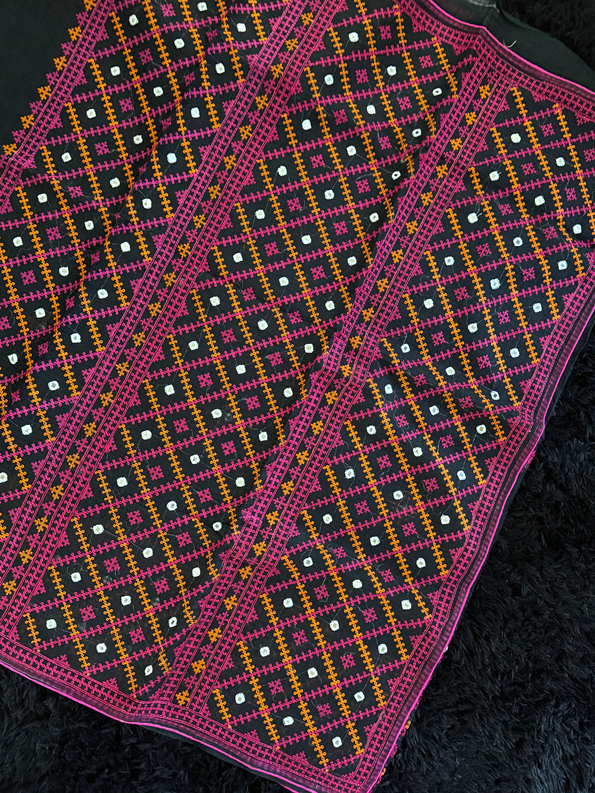 Black Multicolor Kutch Embroidery Kota