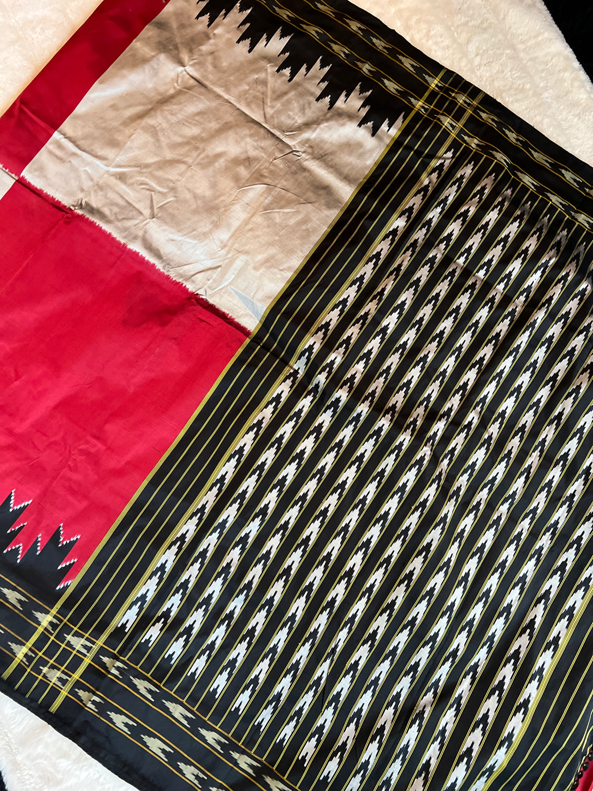Silver Maroon Large Squares Single Ikkat Handloom Pure Silk