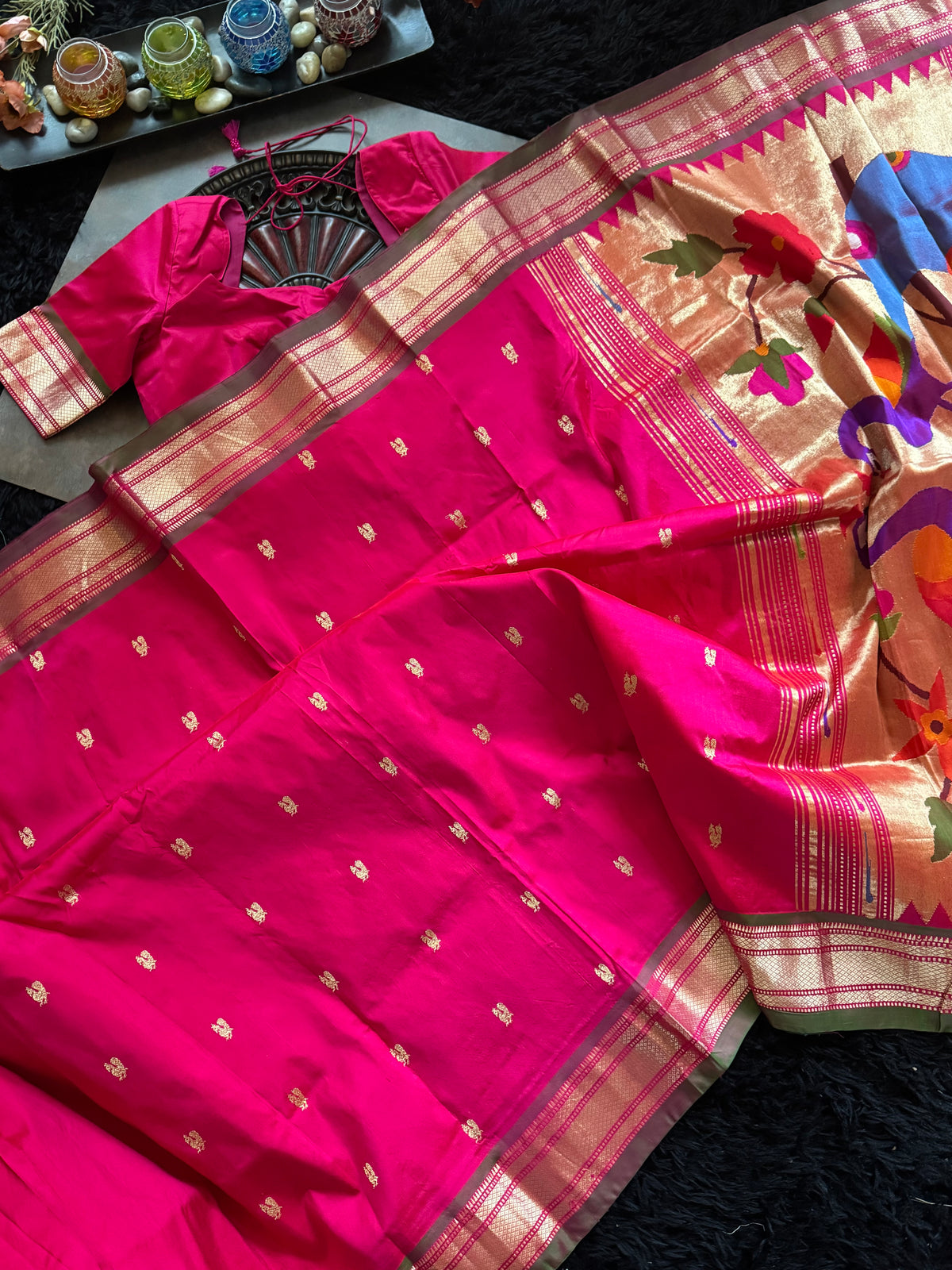 Fuscia Pink Yeola Paithani Narali Border Handloom Pure Silk