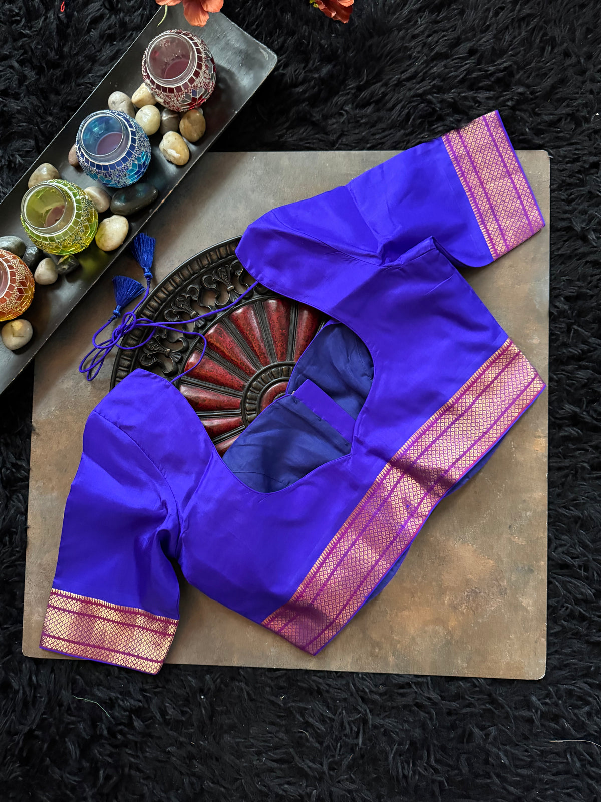 Bluish Purple Yeola Paithani Narali Border Handloom Pure Silk