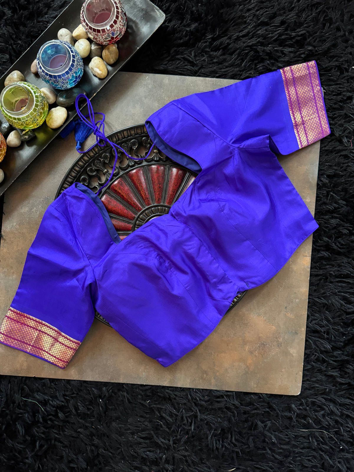 Bluish Purple Yeola Paithani Narali Border Handloom Pure Silk