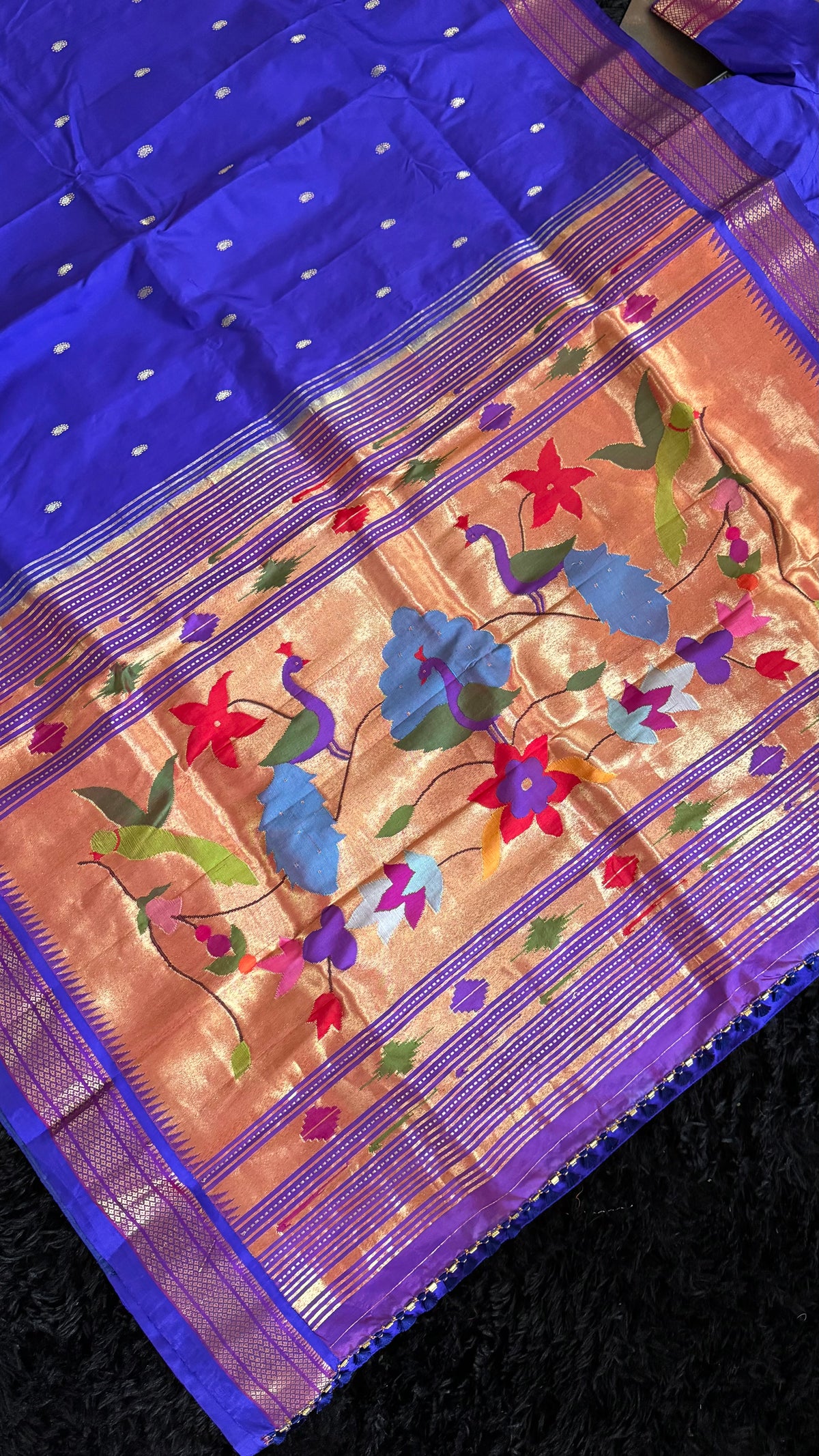 Bluish Purple Yeola Paithani Narali Border Handloom Pure Silk