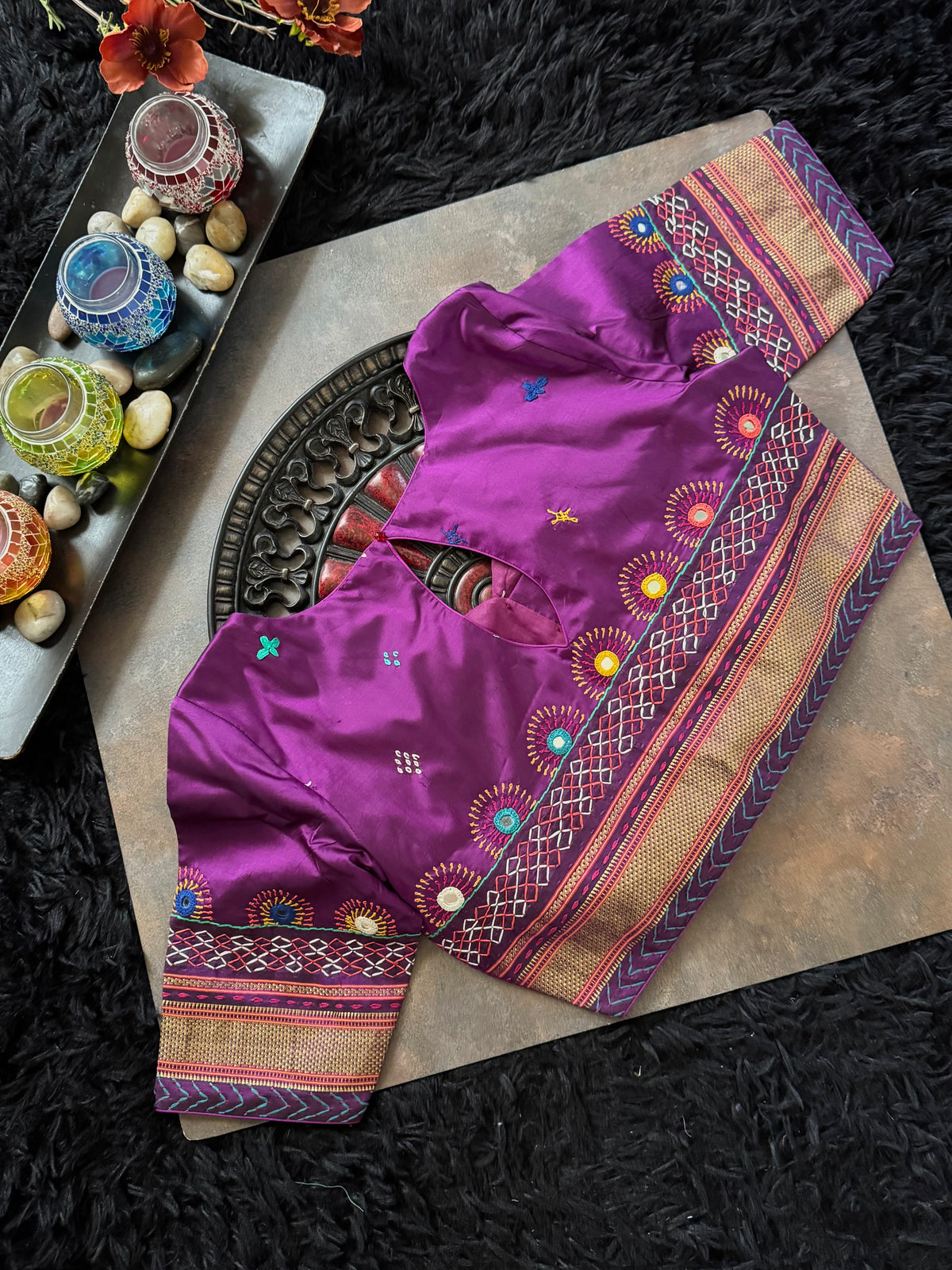 Parrot Green Purple Lambani Pure Silk