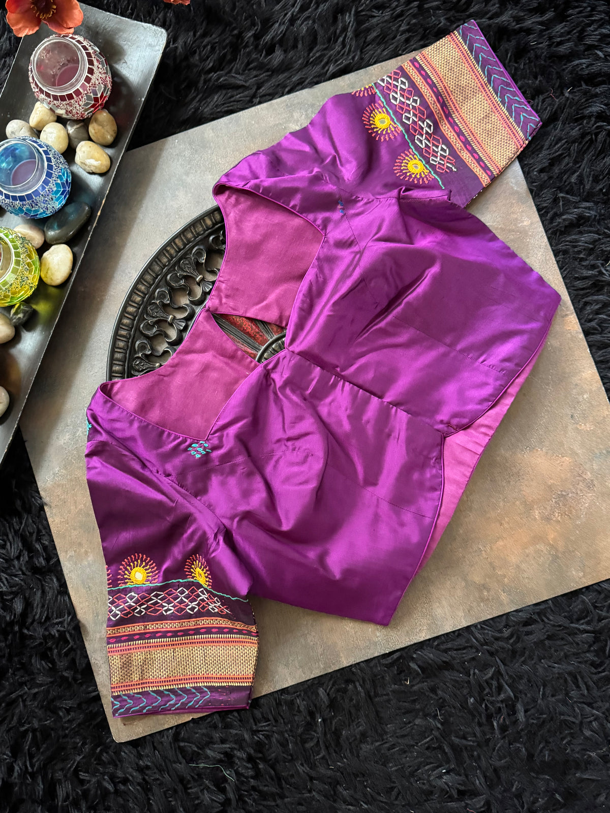 Parrot Green Purple Lambani Pure Silk