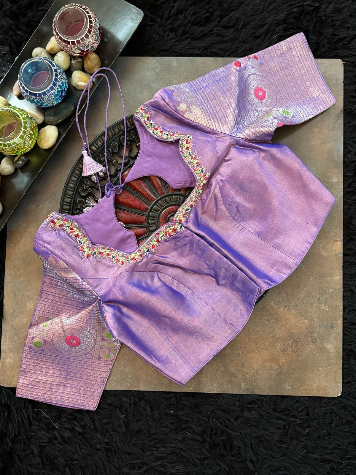 Pastel Salmon Lavender Meenakari Kanchi Gadwal Pure Silk
