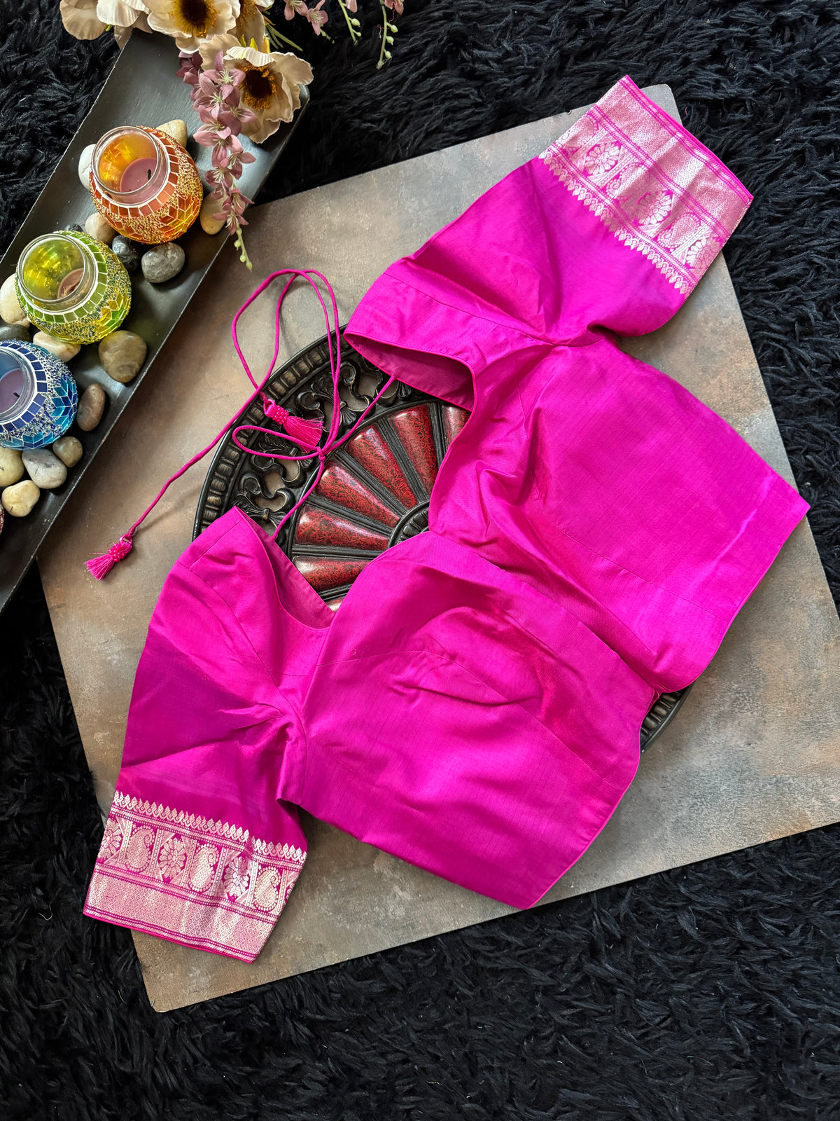 Green Pink Silver Zari Gadwal Pure Silk