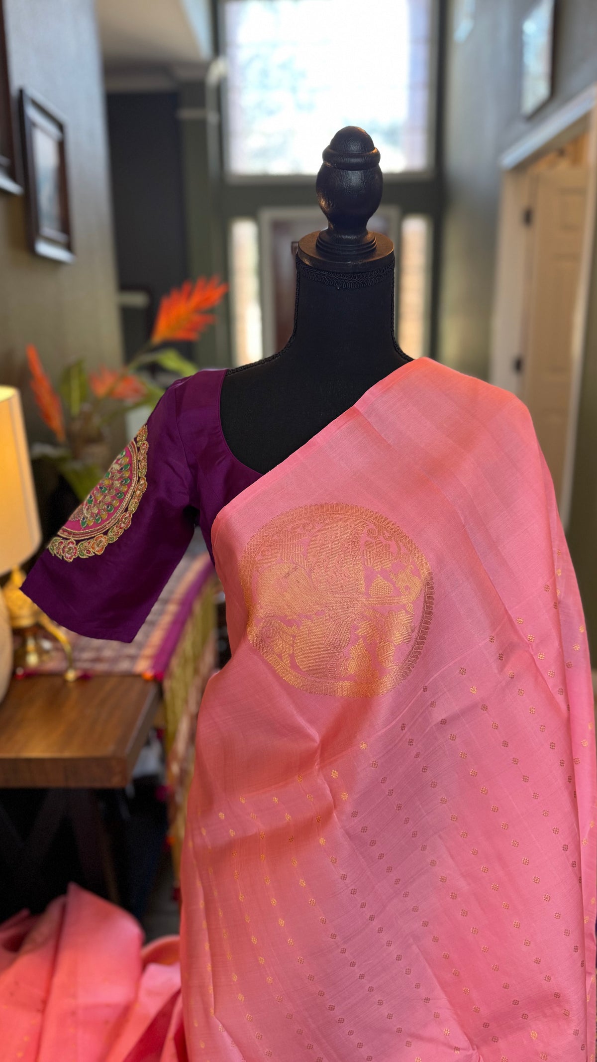 Pink Korvai Kanchipuram Silk Handloom Pure Silk