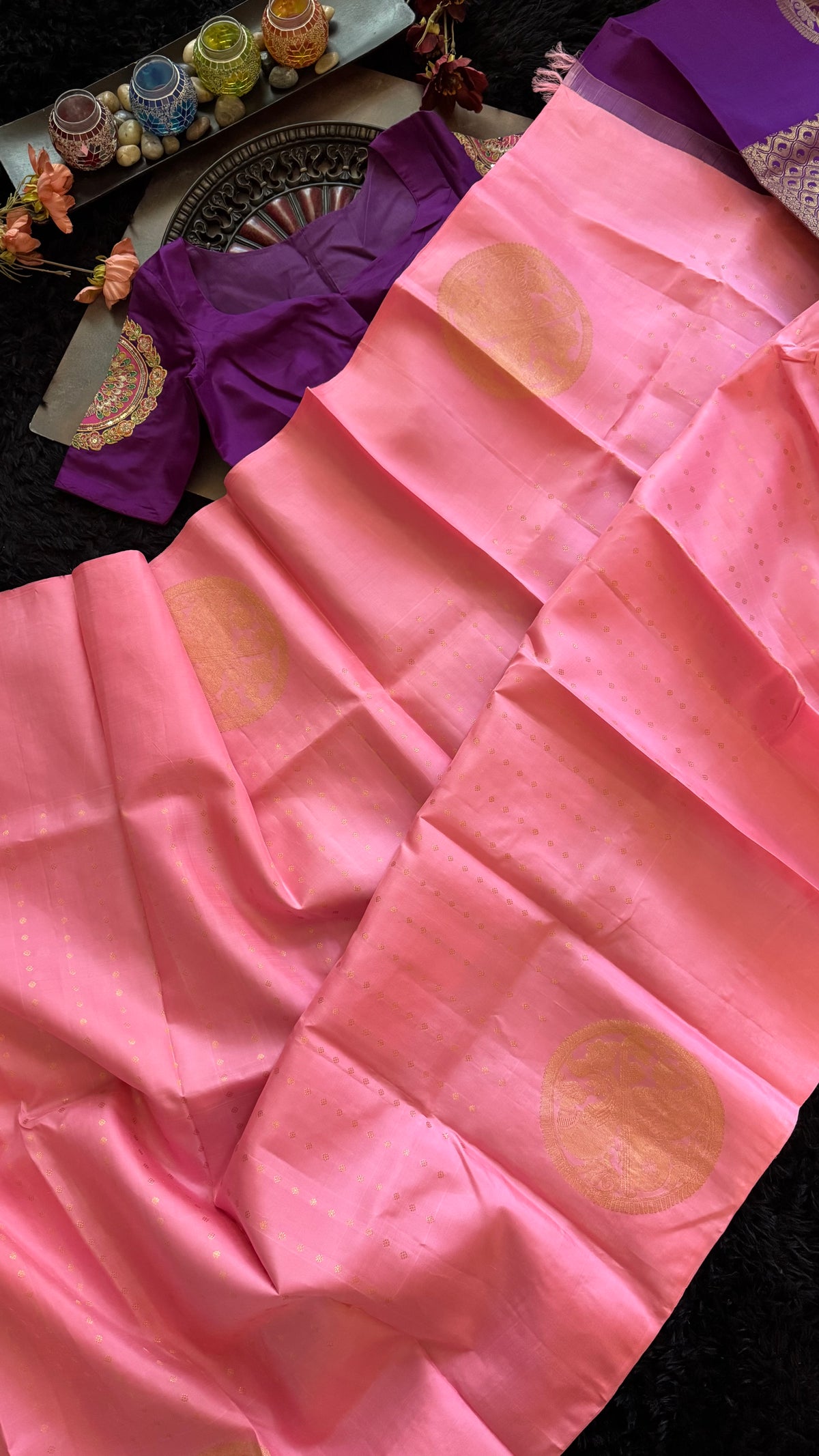 Pink Korvai Kanchipuram Silk Handloom Pure Silk
