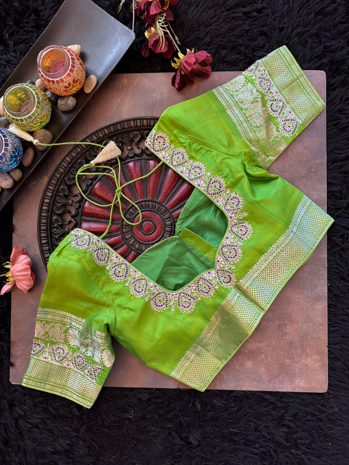 Purple Parrot Green Silver Zari Gadwal Pure Silk