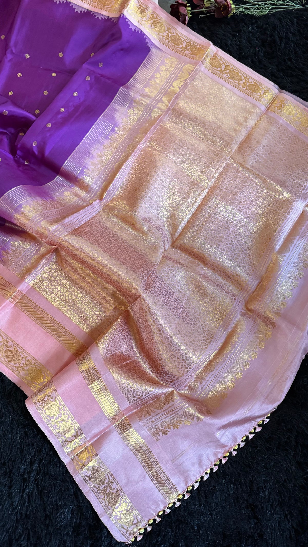 Purple Pink Gadwal Pure SIlk