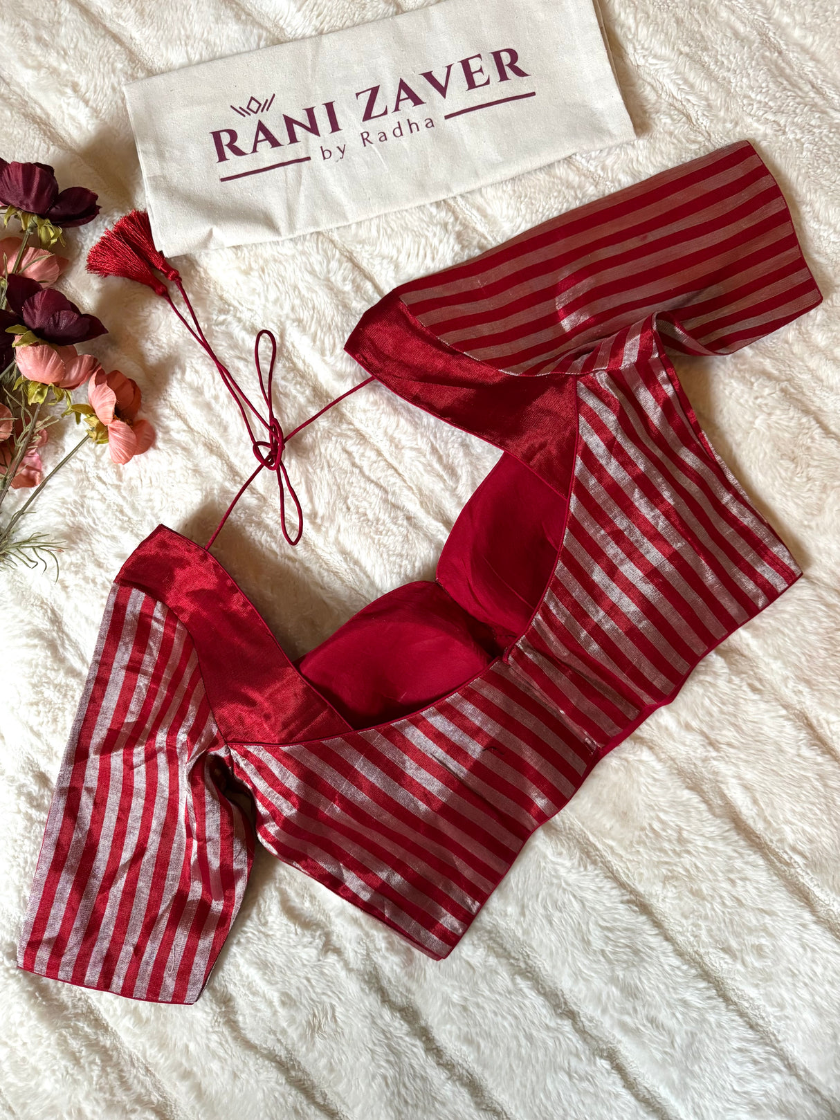 Red and Silver Stripes Tissue Blouse 38 40