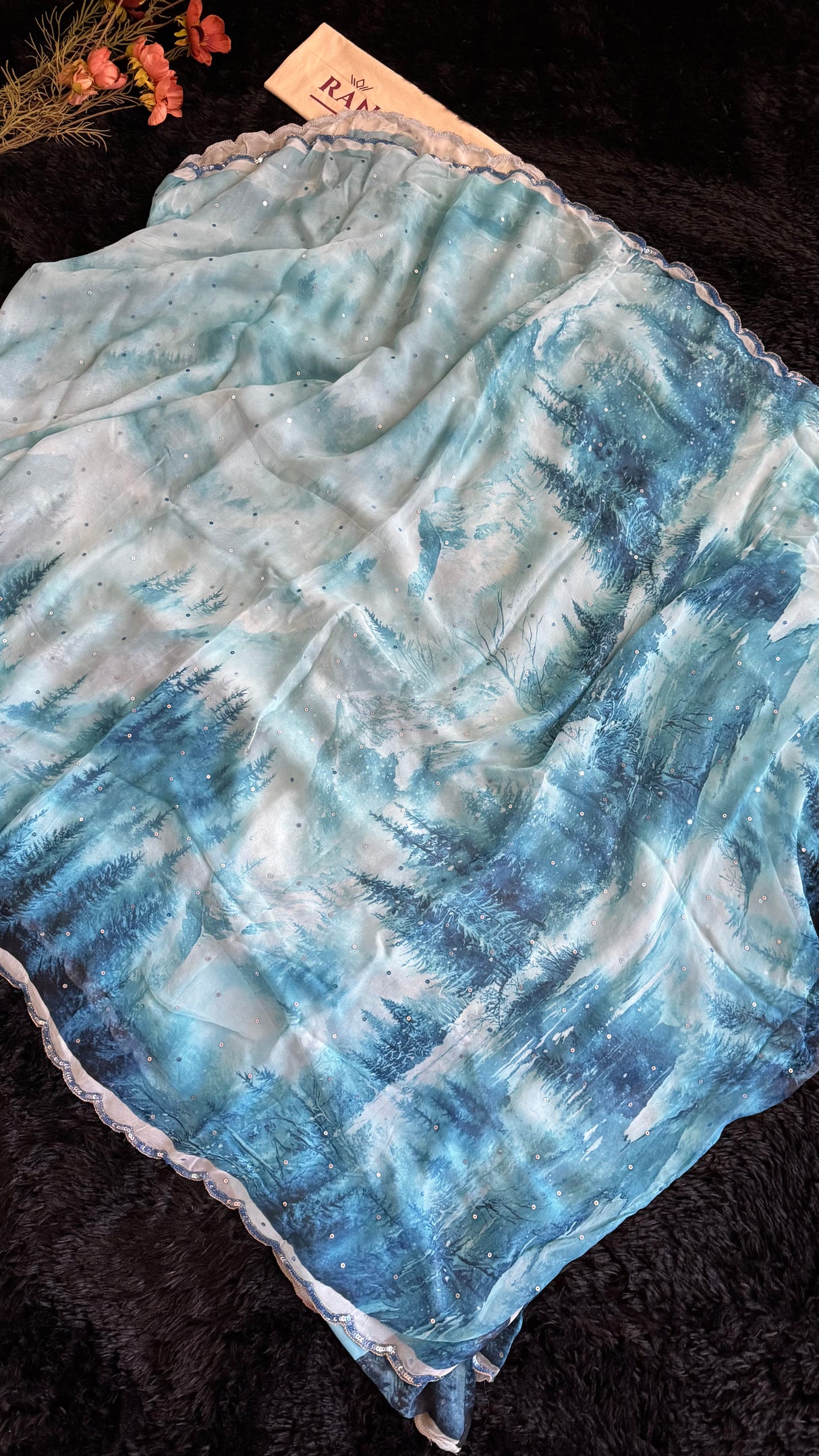 Georgette Blue Winter Design