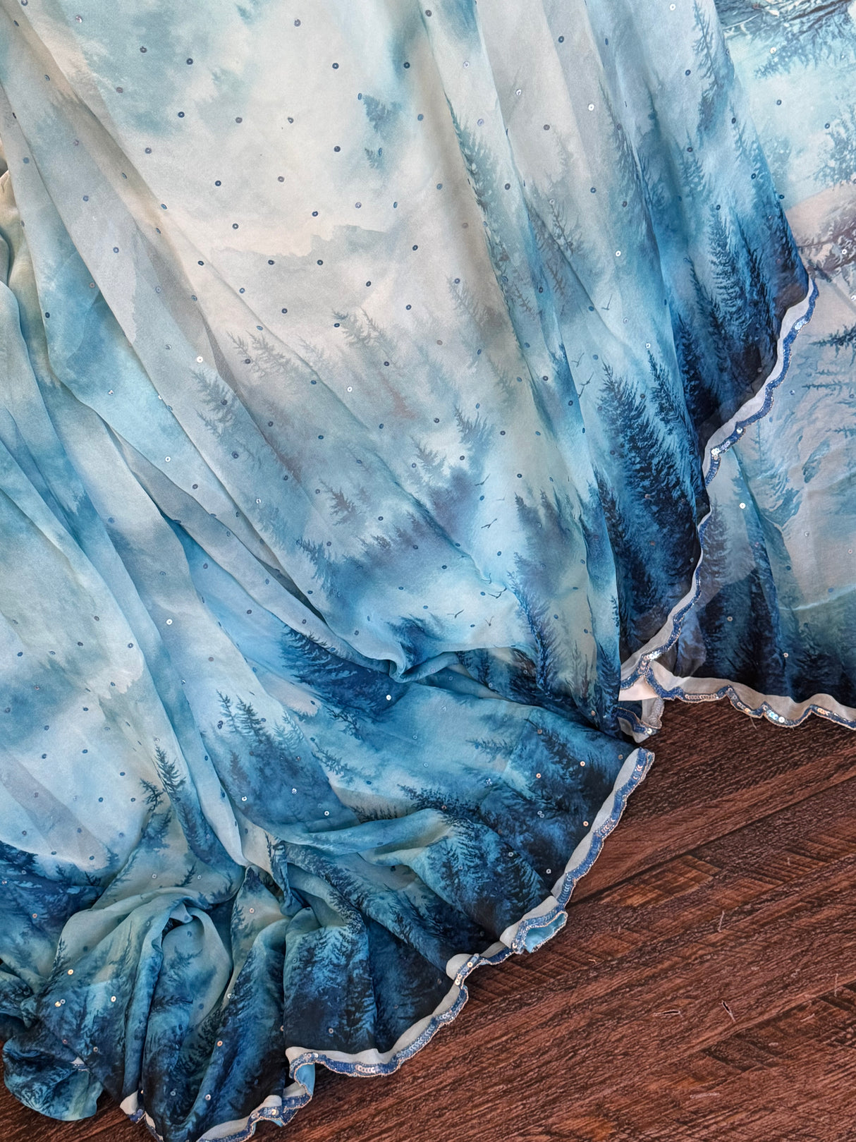 Georgette Blue Winter Design