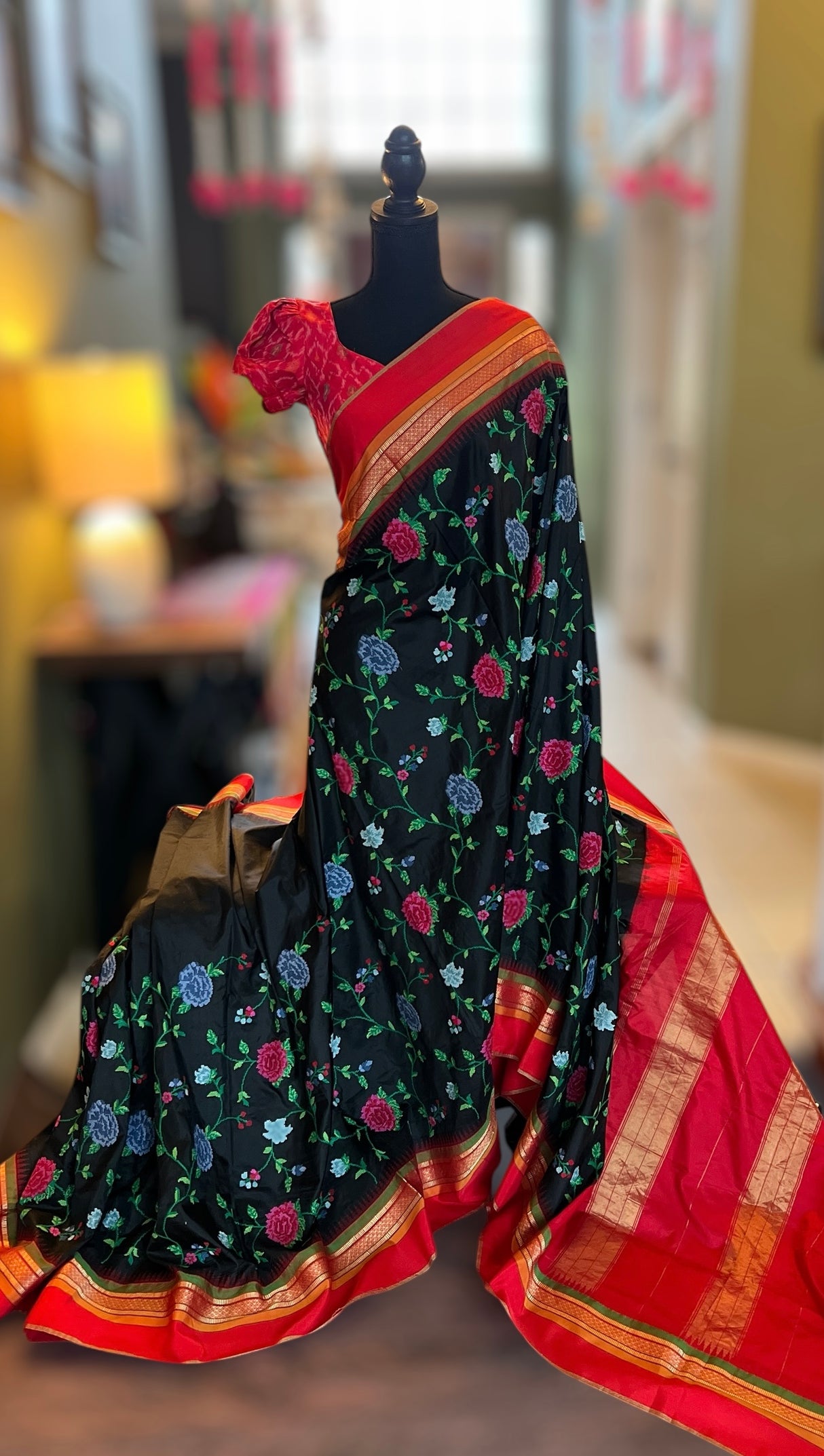 Cross Stitch Embroidery On Pure Silk Kanjeevaram
