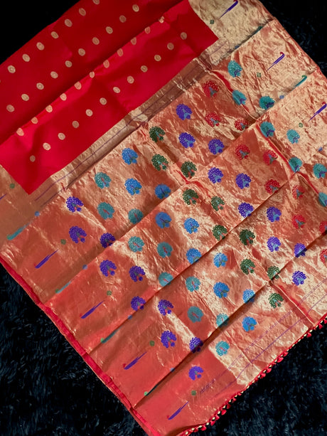 Exclusive Gadwal Paithani FUSION Handloom Pure Silk Red