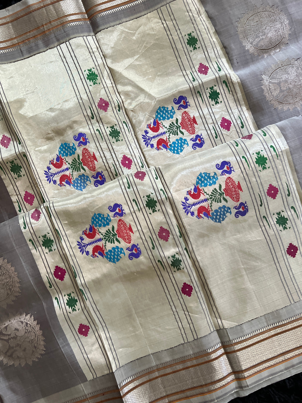 Maharani Kalanjali Paithani Pastel Shade (Mauve grey mix)  Silver Zari Handloom Pure Silk