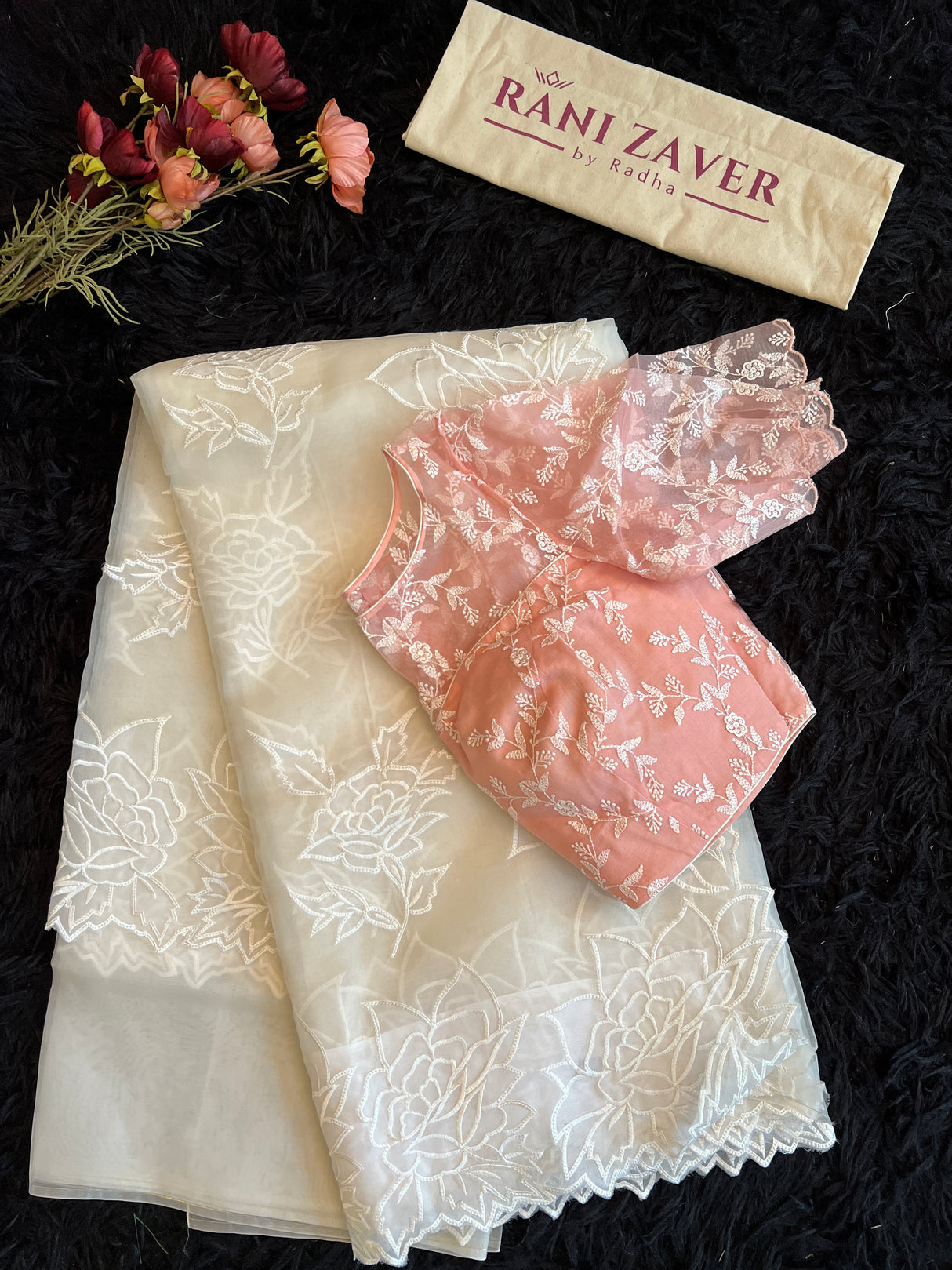 Pearl White Organza with Chikenkari blouse