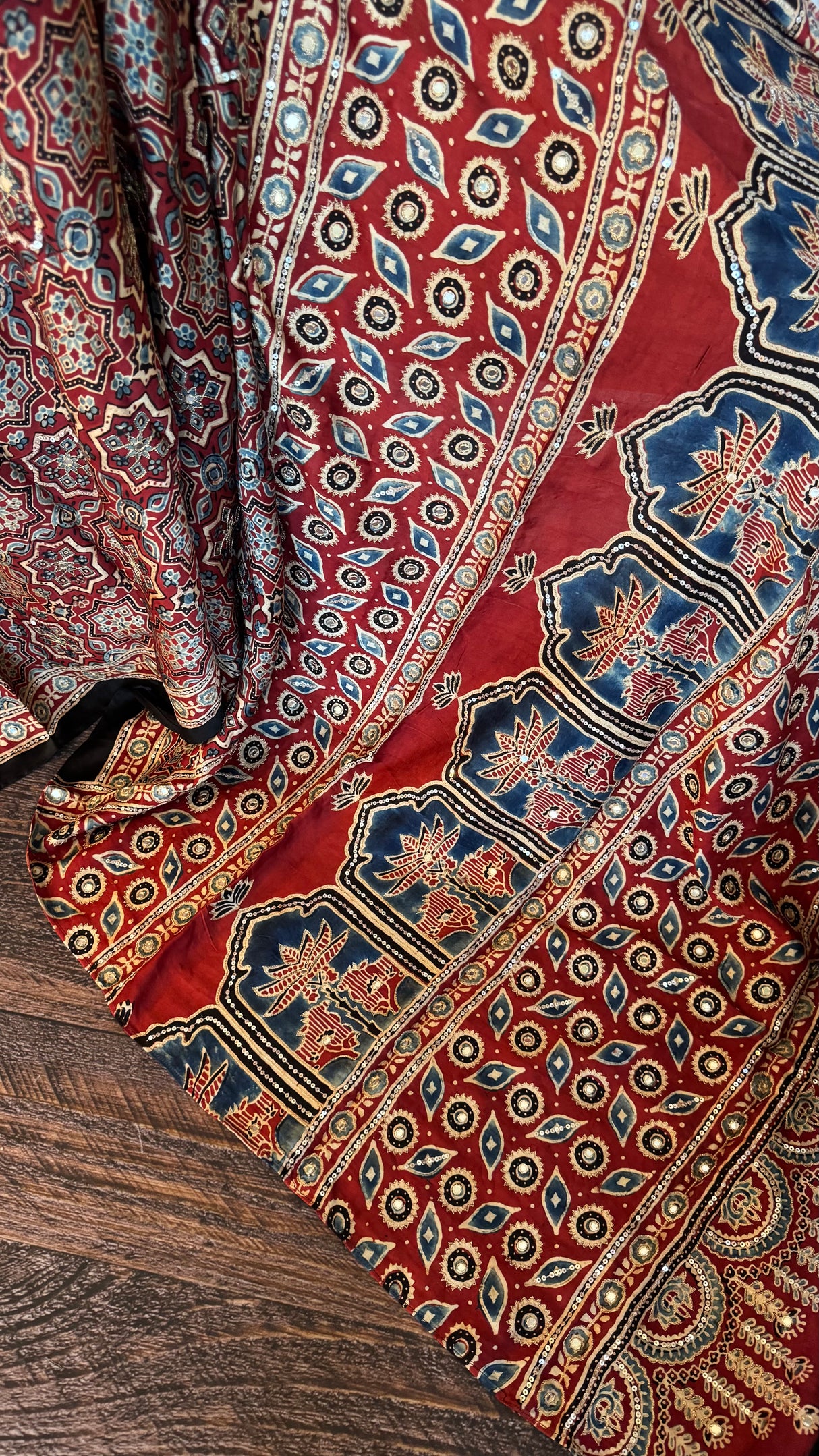 Ajrakh on Modal With Embroidery