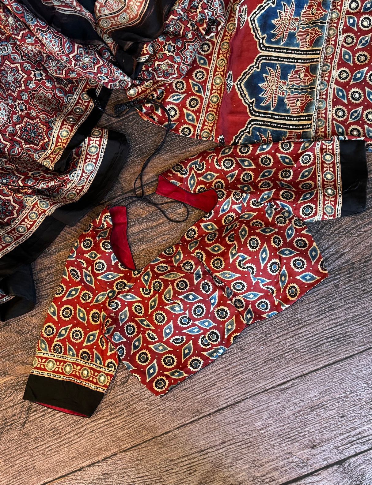 Ajrakh on Modal With Embroidery