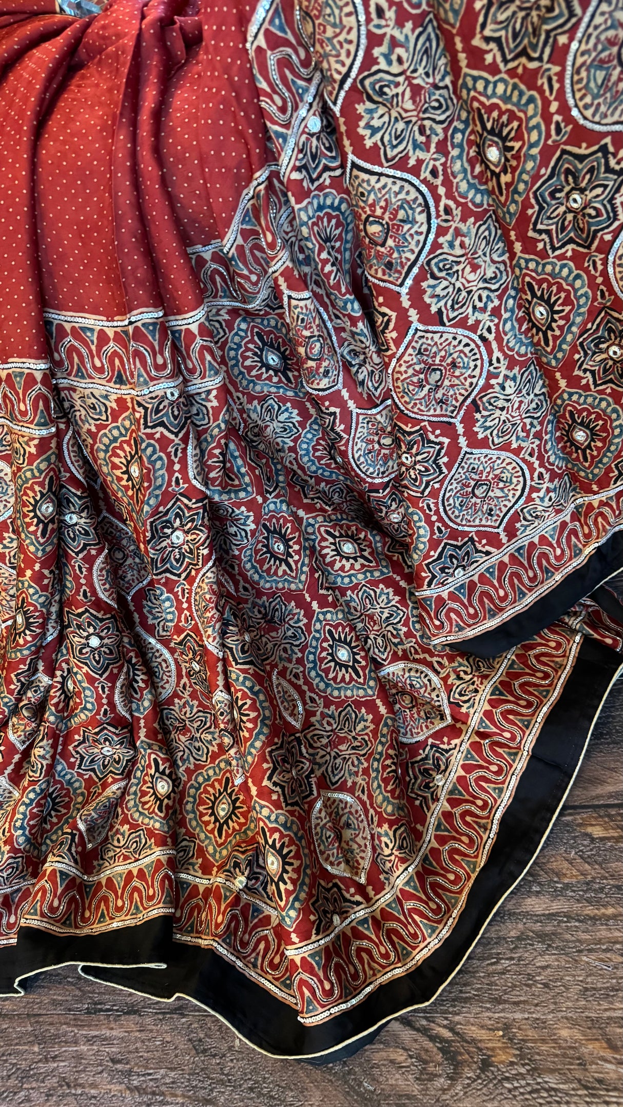 Ajrakh on Modal With Embroidery