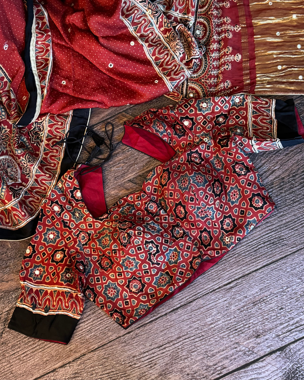 Ajrakh on Modal With Embroidery