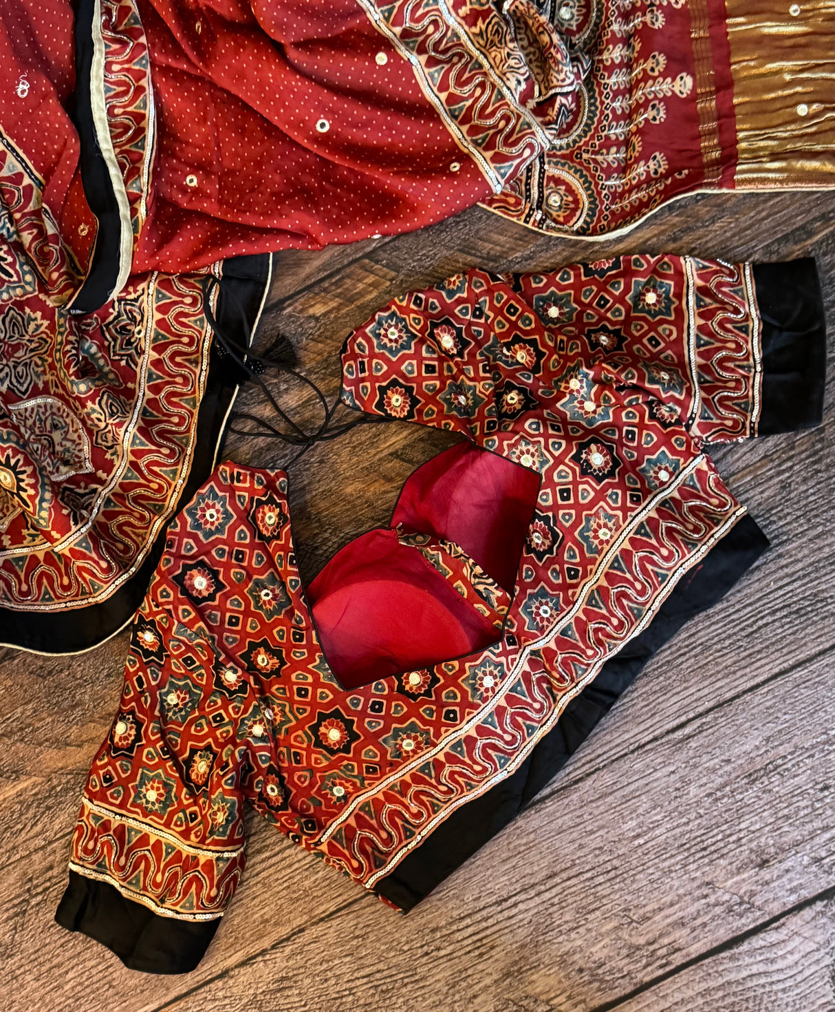 Ajrakh on Modal With Embroidery