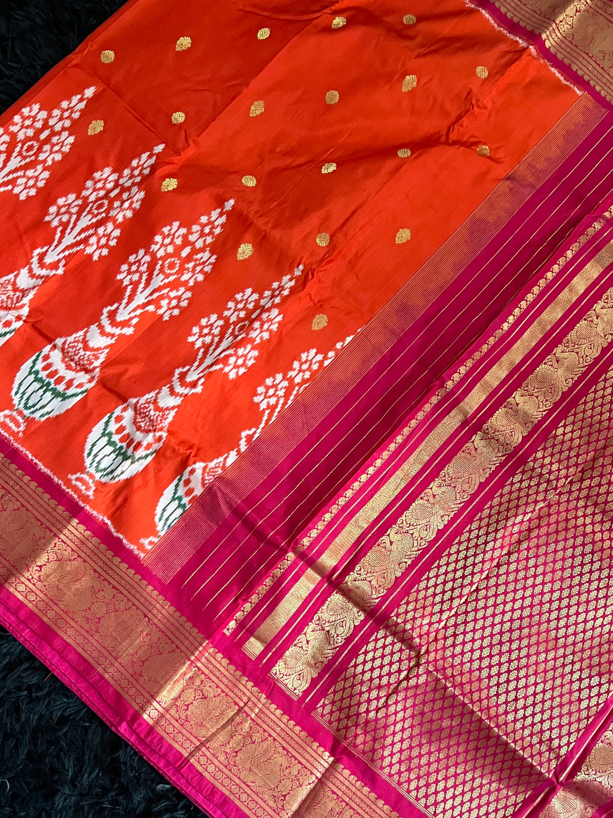 Ikkat Kanjeevaram Fusion Handloom Pure Silk