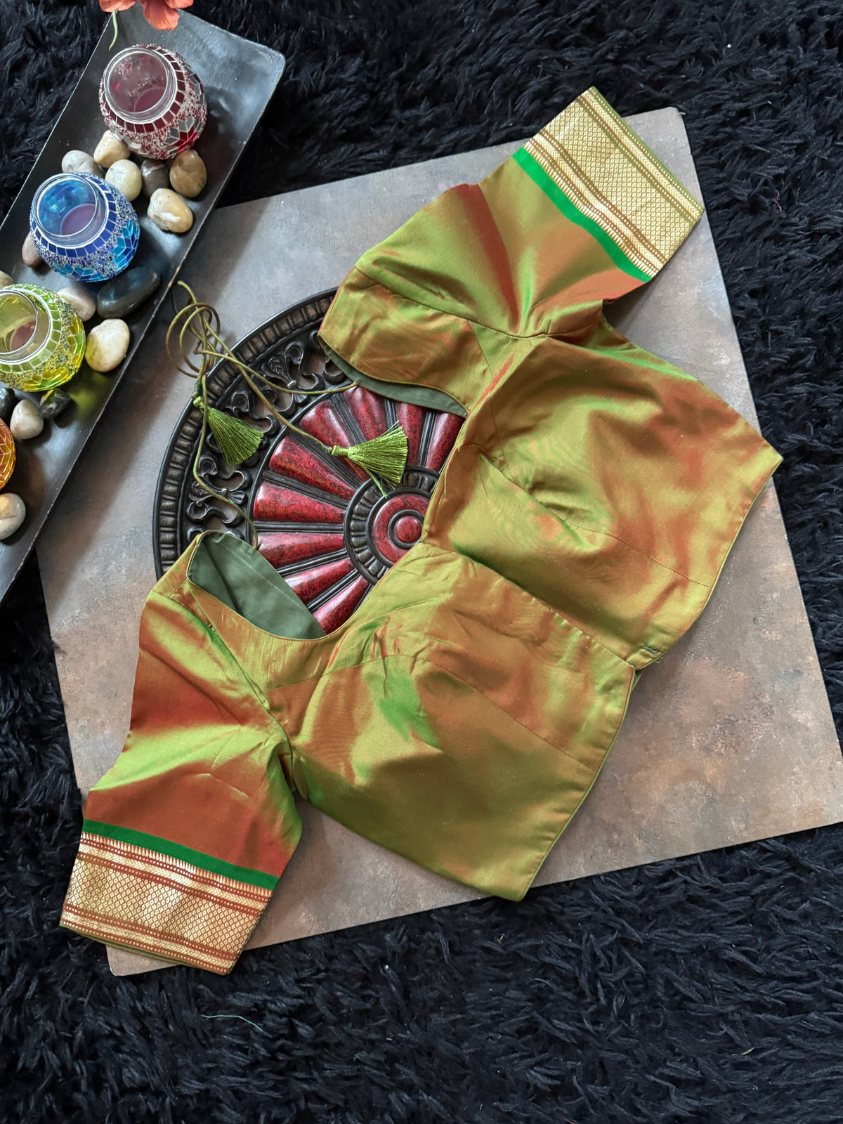 Olive Green Yeola Paithani Narali Border Handloom Pure Silk