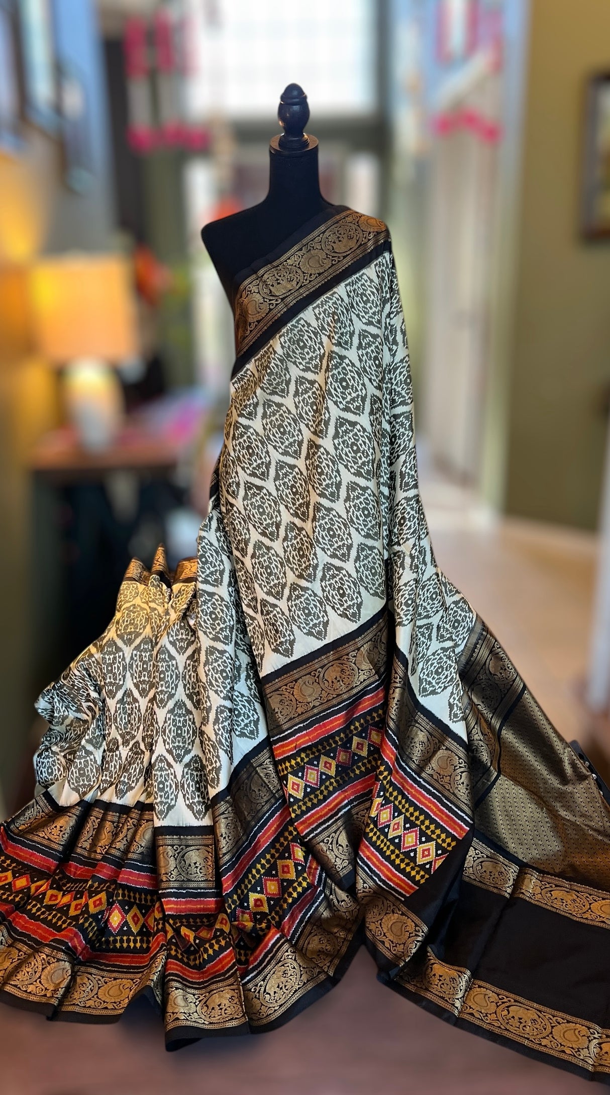 Ikkat Kanchipuram fusion Handloom Pure Silk