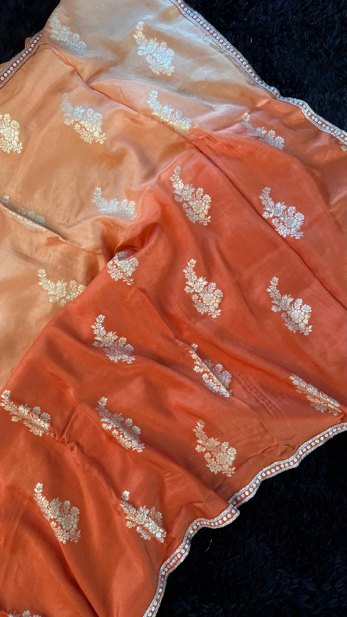 Rust Munga Silk With Heavy Embroidered Blouse