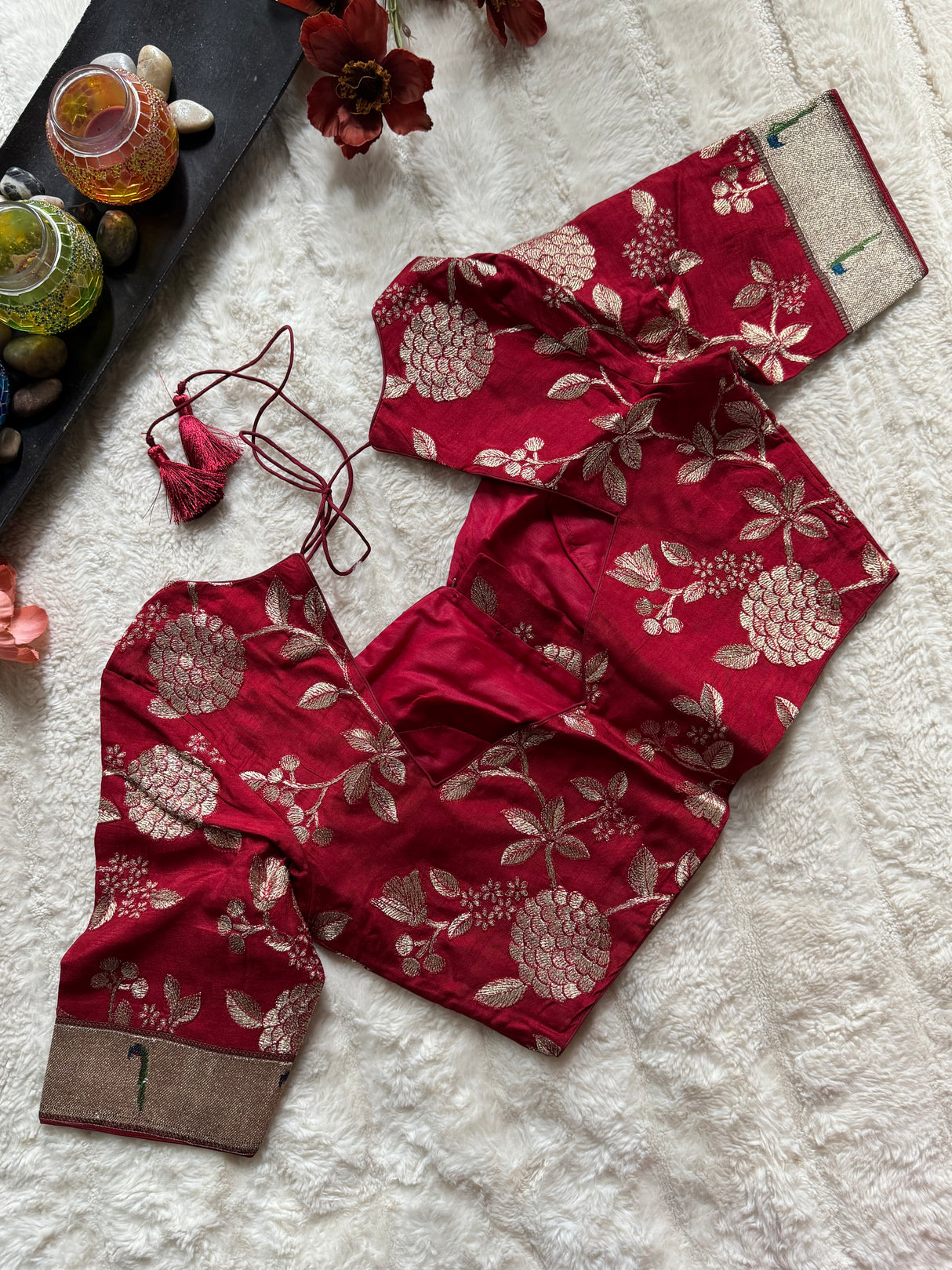Maroon embroidered Silk Blouse 38