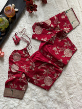 Maroon embroidered Silk Blouse 38