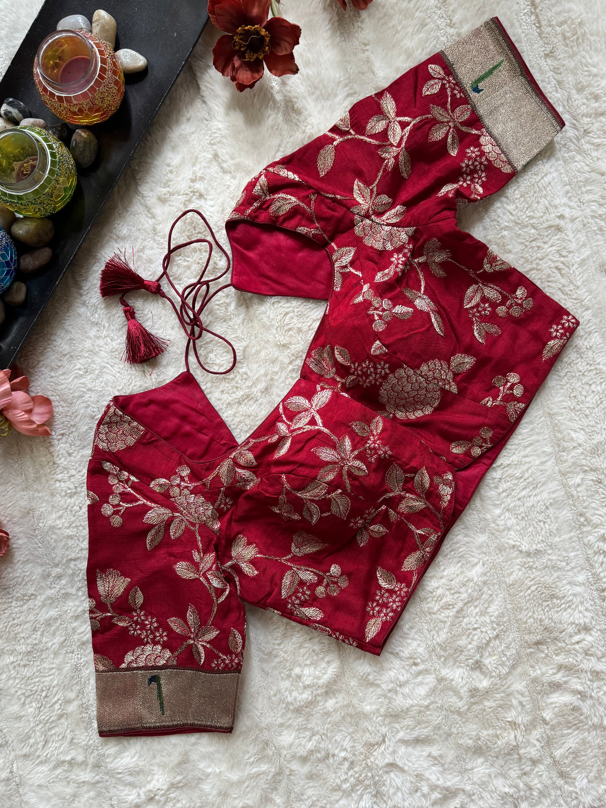 Maroon embroidered Silk Blouse 36