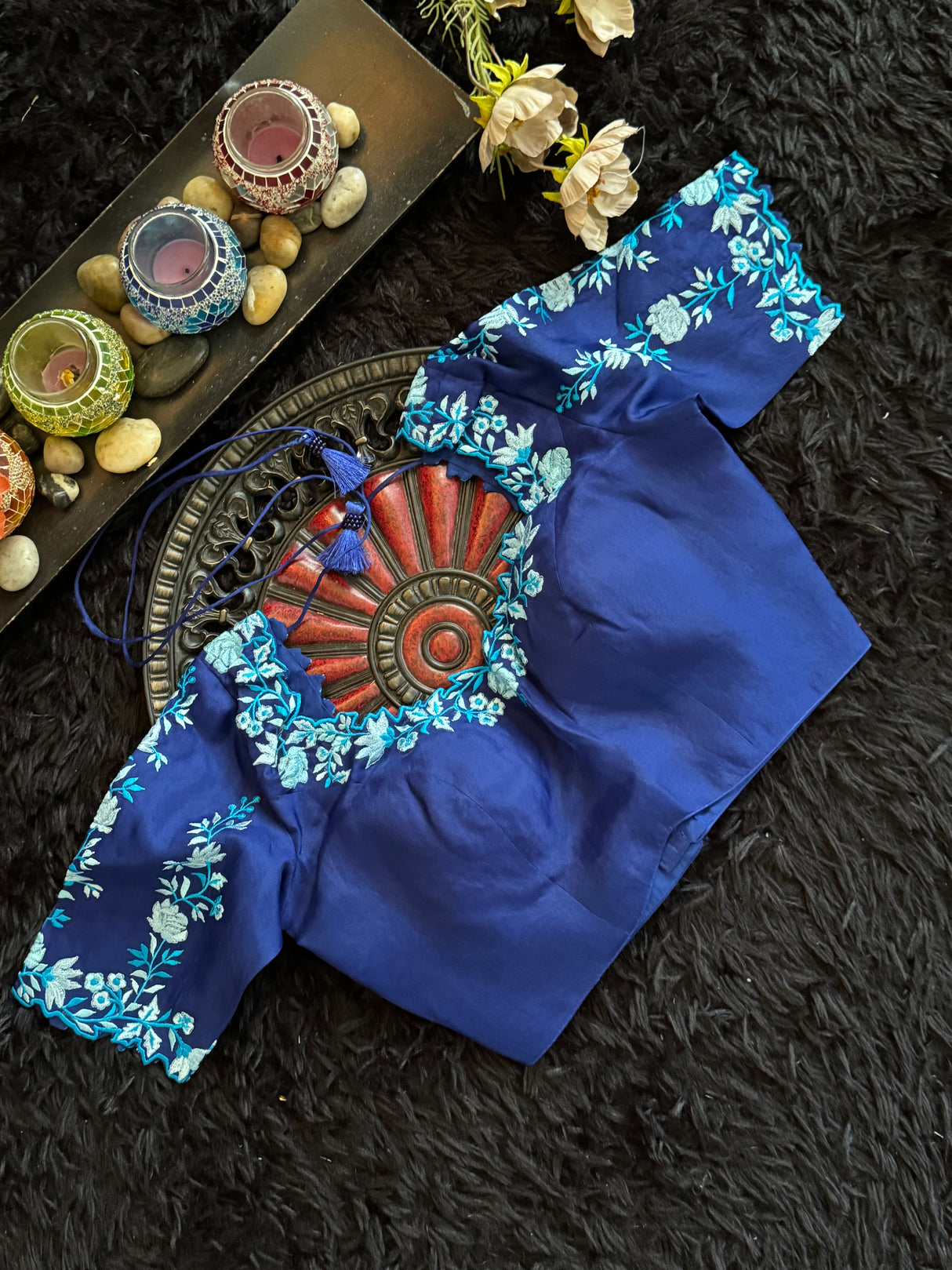 Blue Embroidered Organza