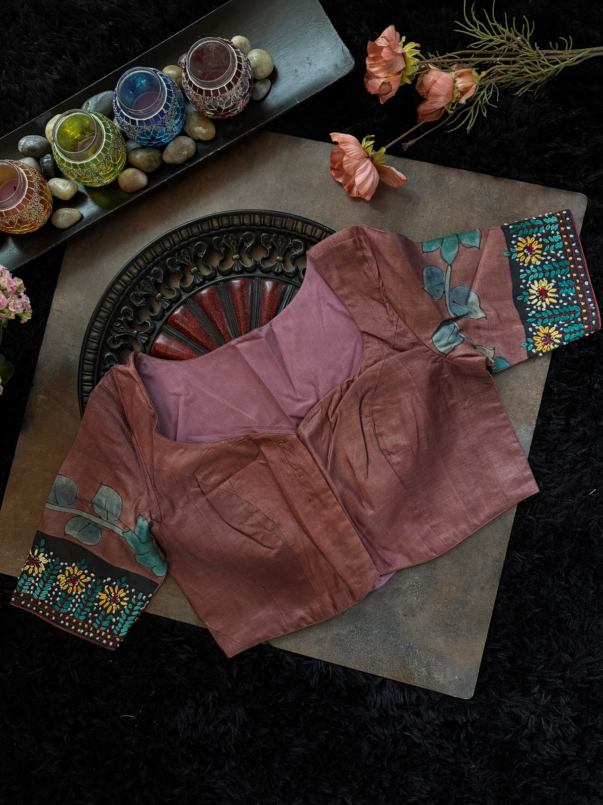 Black Tussar Silk Hand Painted