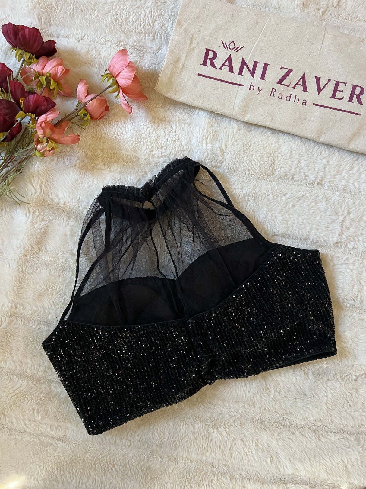 Black Sequins Net Halter